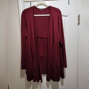 Storyteller Burgundy/Wine Tiered Open Front Cardigan Size 1X NWOT